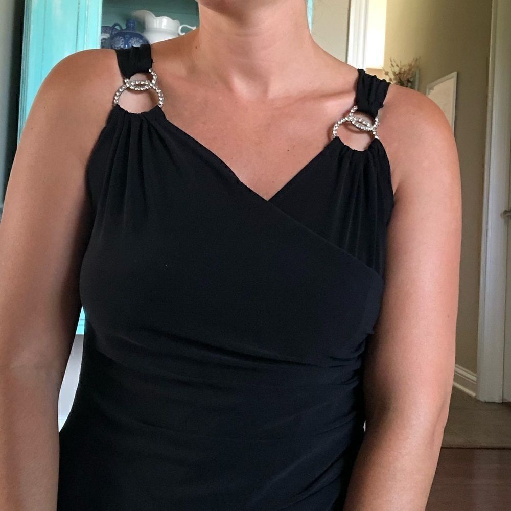 Vintage 90s Black Asymmetrical Dress Cocktail 1990 - Picture 4 of 10